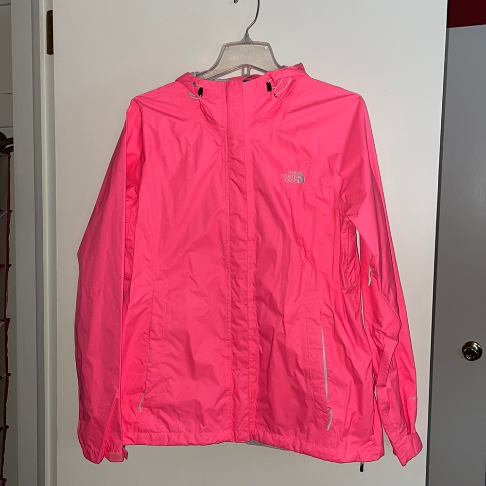 The North Face Large Coat Bright Pink Rain Jacket Full Zip Light Womens